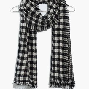 anthropologie black and white plaid scarf with embellishment